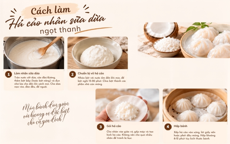 Cách làm há cảo nhân sữa dừa ngọt thanh Cách làm há cảo nhân sữa dừa ngọt thanh