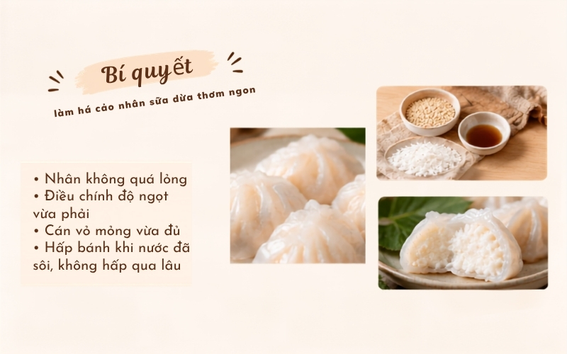 Bí quyết làm há cảo nhân sữa dừa thơm ngon Bí quyết làm há cảo nhân sữa dừa thơm ngon